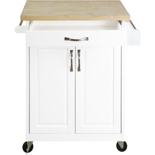 Mainstays Kitchen Island Cart with Drawer and Storage Shelves， White