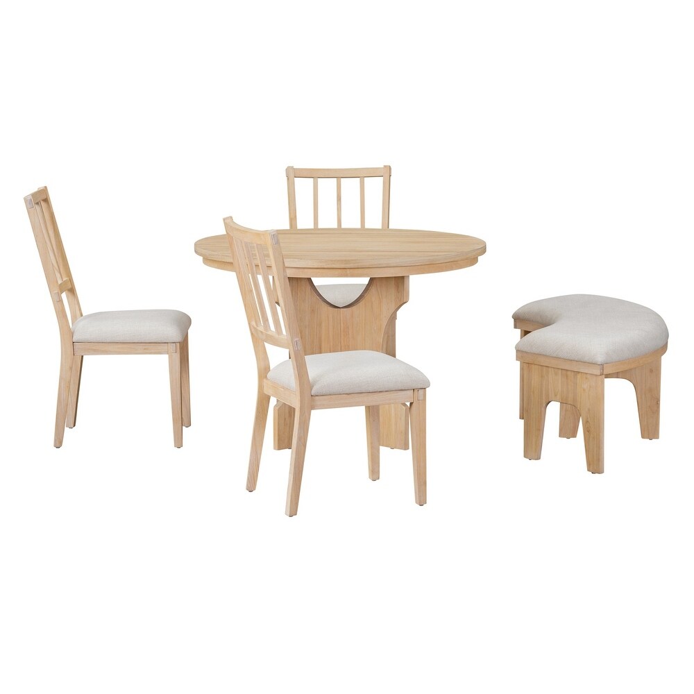 Merax 5 Piece Dining Table Set with Curved Bench   Side Chairs