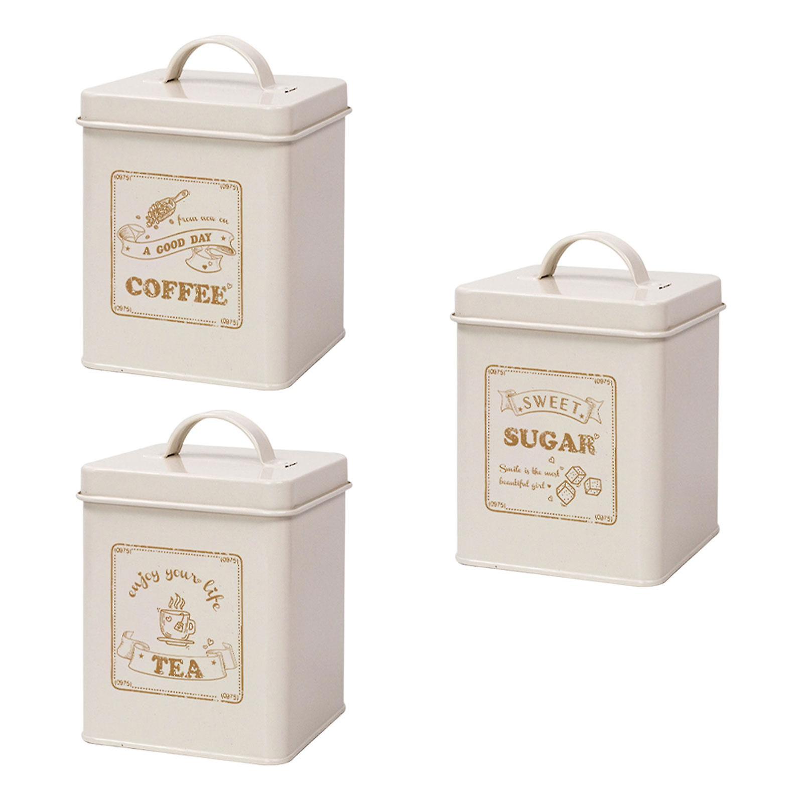 3x Kitchen Counter Canister Set Stylish Rustic Decors For Office Bedroom Cafe Milky White