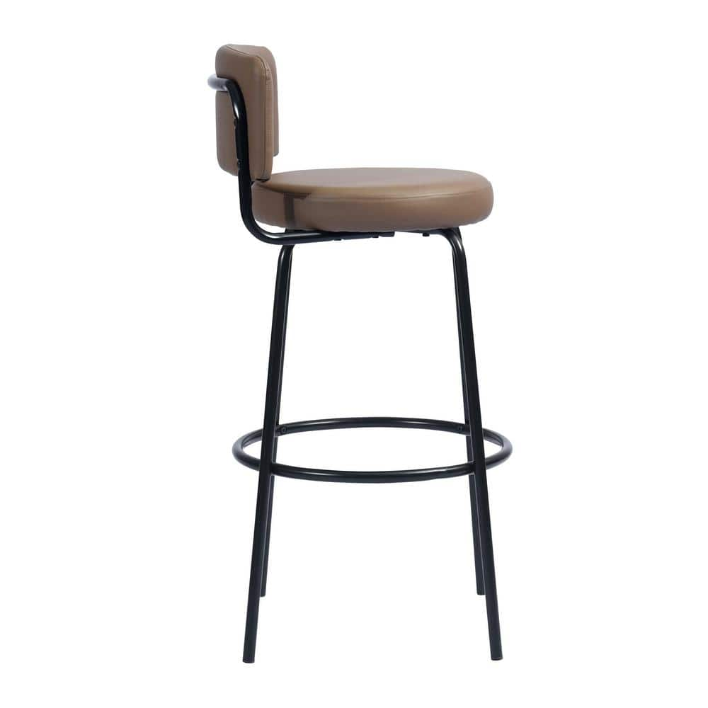 Homy Casa Chive 28.7 in. Brown Metal Frame Lowback Bar Stool with Faux Leather Seat (Set of 2) HD-CHIVE HIGH BAR LETTES