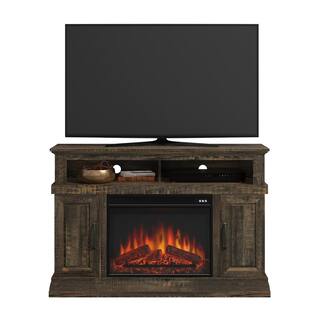 SAUDER 47.48 in. Carbon Oak Rectangle Engineered Wood TV Console with Fireplace Fits TV's up to 50 in. 427378