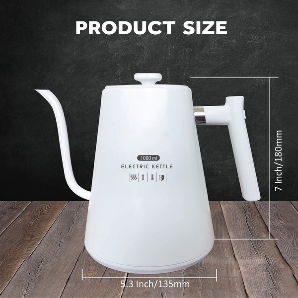 White 1L Stainless Steel Gooseneck Electric Kettle