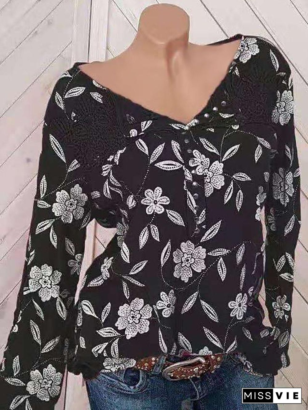 Women's Blouse Shirt Floral Flower Long Sleeve Print Round Neck Tops Basic Top