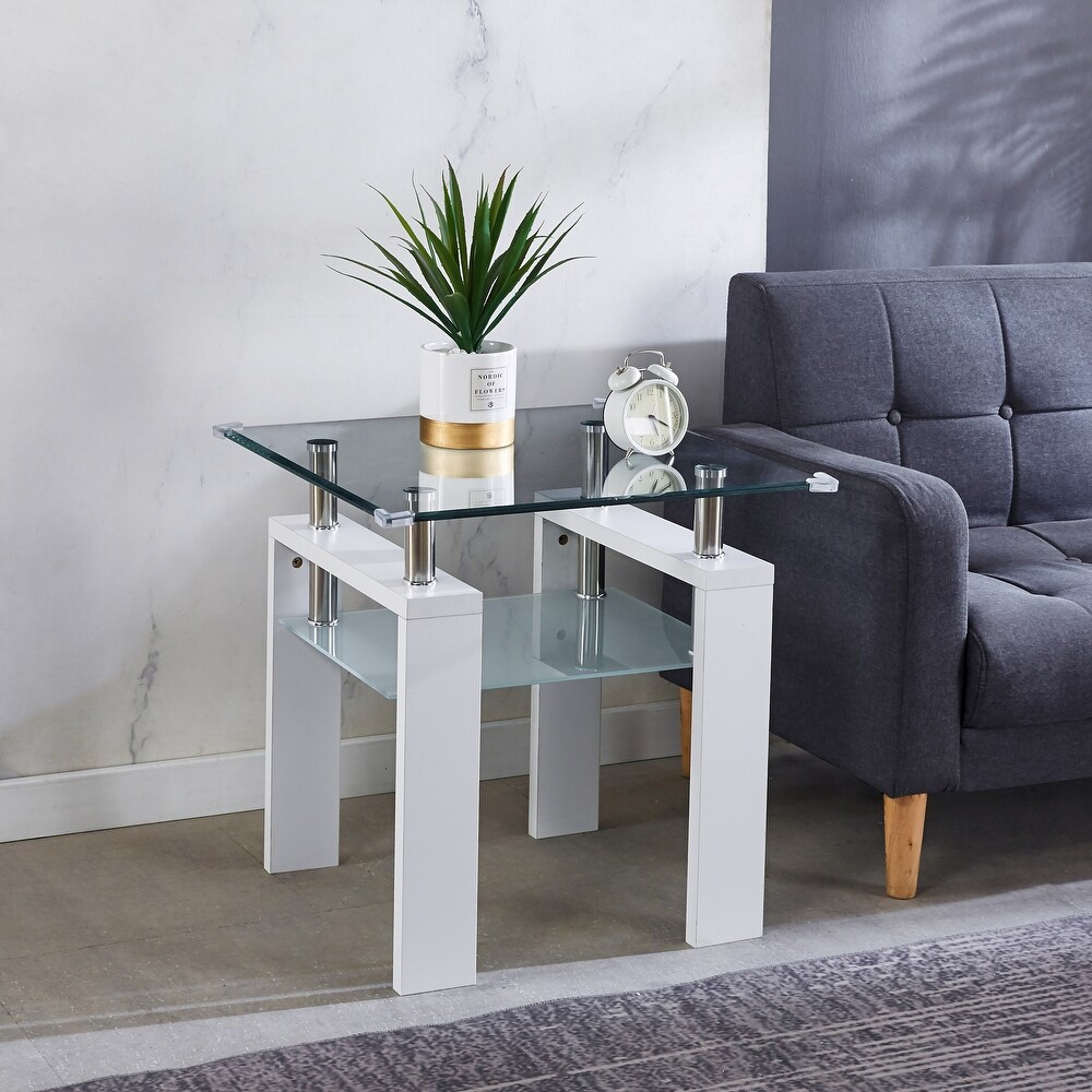 Clear Glass Top Side Table End Table Sofa Table for Living Room