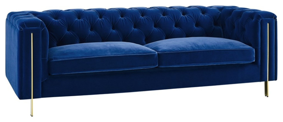 Charlene Blue Velvet Button Tufted Sofa   Contemporary   Sofas   by Homesquare  Houzz