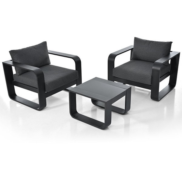 3pieces Aluminum Twoperson Patio Outdoor Chair Set W/Cushion and Coffee Table