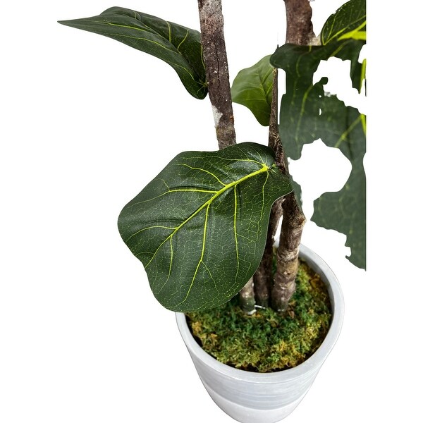 Handmade 7' Artificial Fig Tree Deluxe in Elegant Grey and White Fiberglass Planter