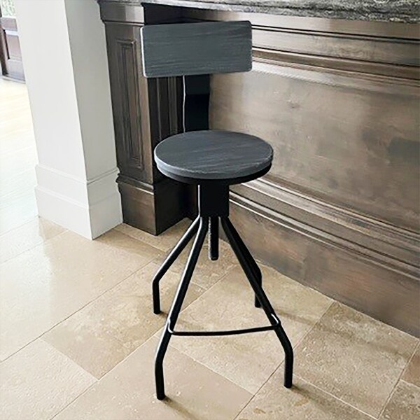 Roshe Weathered Wood Swiveling Bar Stool Adjustable Height Metal Base