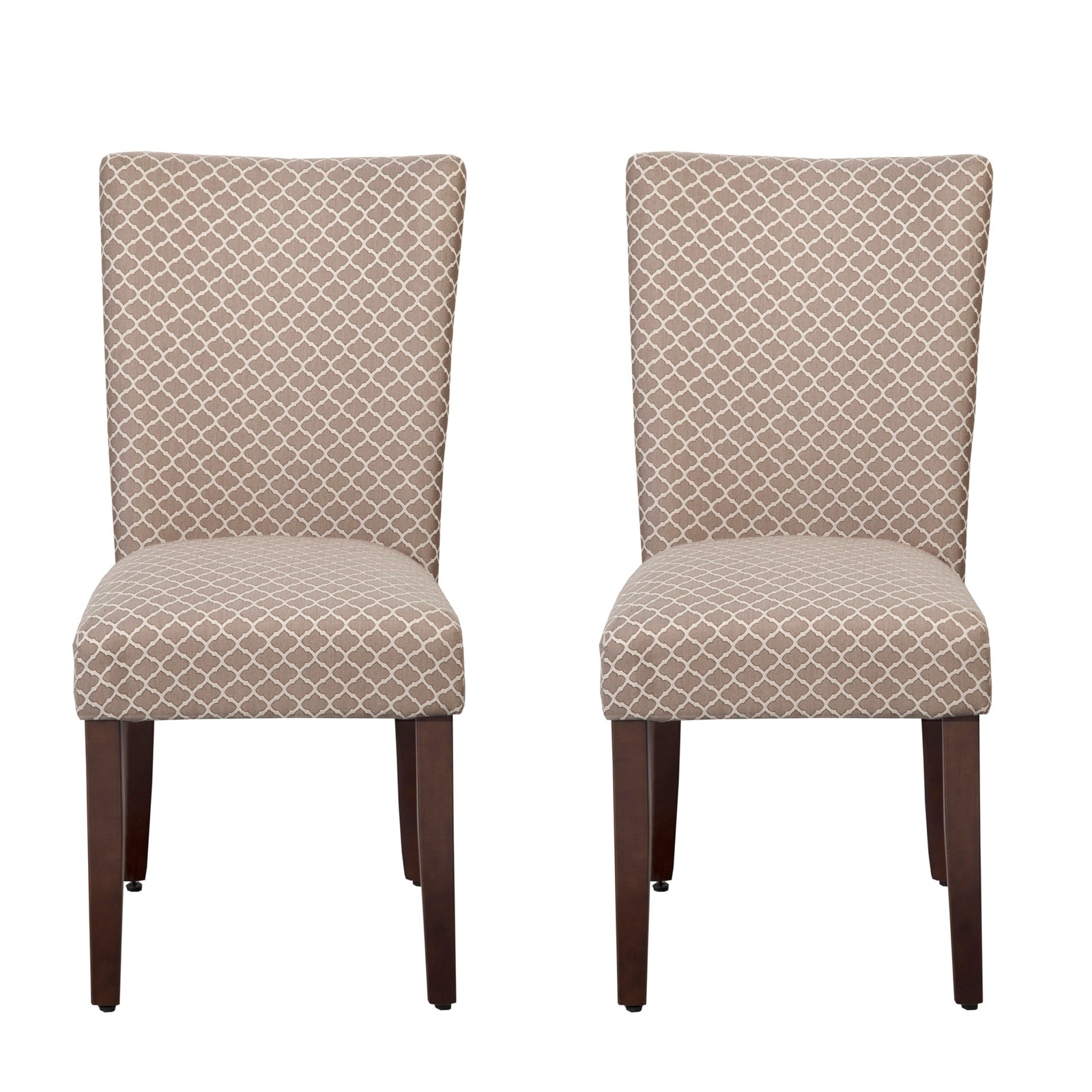 Quatrefoil Diamond Pattern Fabric Upholstered Chair with Wooden Legs， Brown and Cream， Set of Two - 38 H x 19 W x 23.5 L Inches