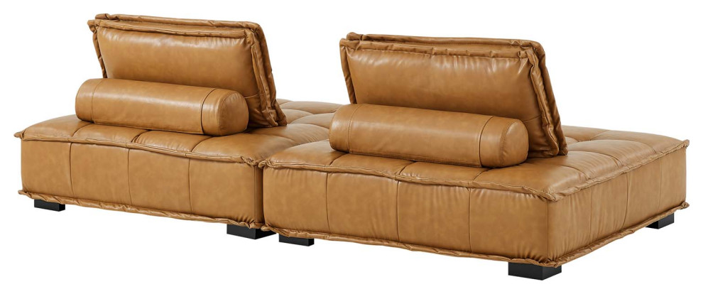 Saunter Tufted Vegan Leather Vegan Leather 2 Piece Loveseat Tan   Contemporary   Loveseats   by Homesquare  Houzz