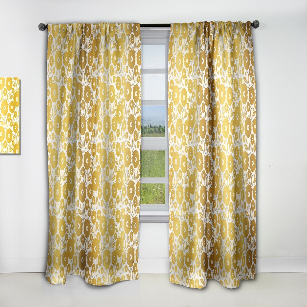 Designart 'Golden Floral I ' Mid Century Modern Blackout Curtain Single Panel