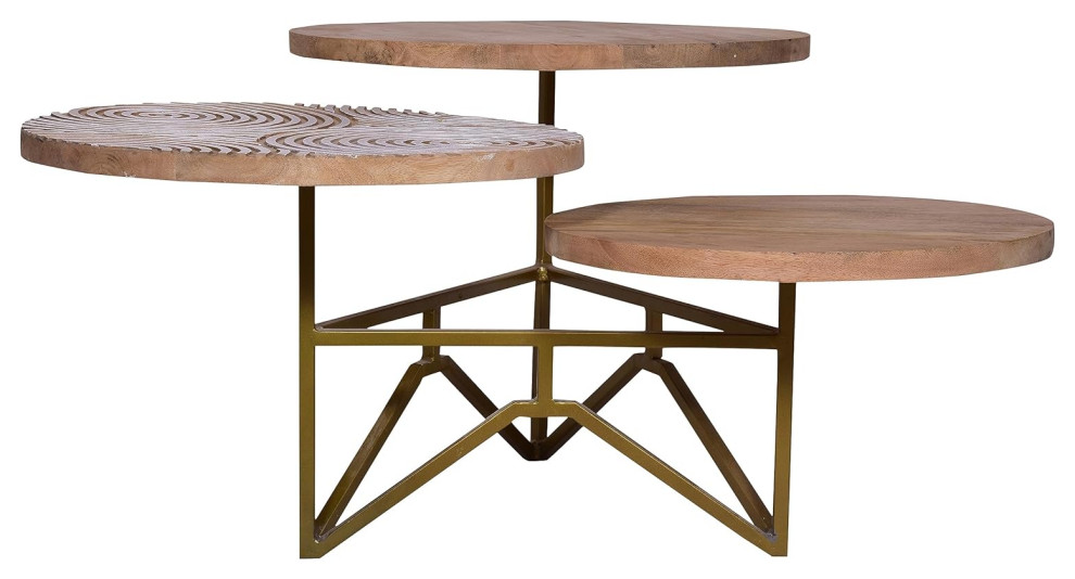 Modern Farmhouse Coffee Table  Mango Wood Construction With 3 Tiers  Gold/Brown   Modern   Coffee Tables   by Decor Love  Houzz