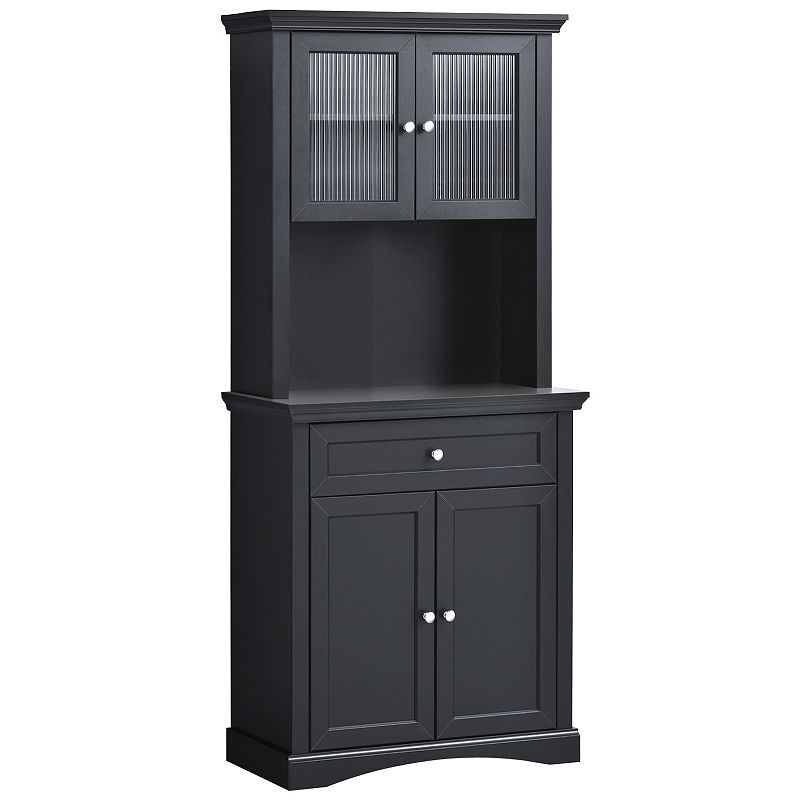 HOMCOM 71 Traditional Freestanding Kitchen Buffet with Hutch Pantry Cabinet with 4 Doors 3 Level Adjustable Shelves and 1 Drawer Black