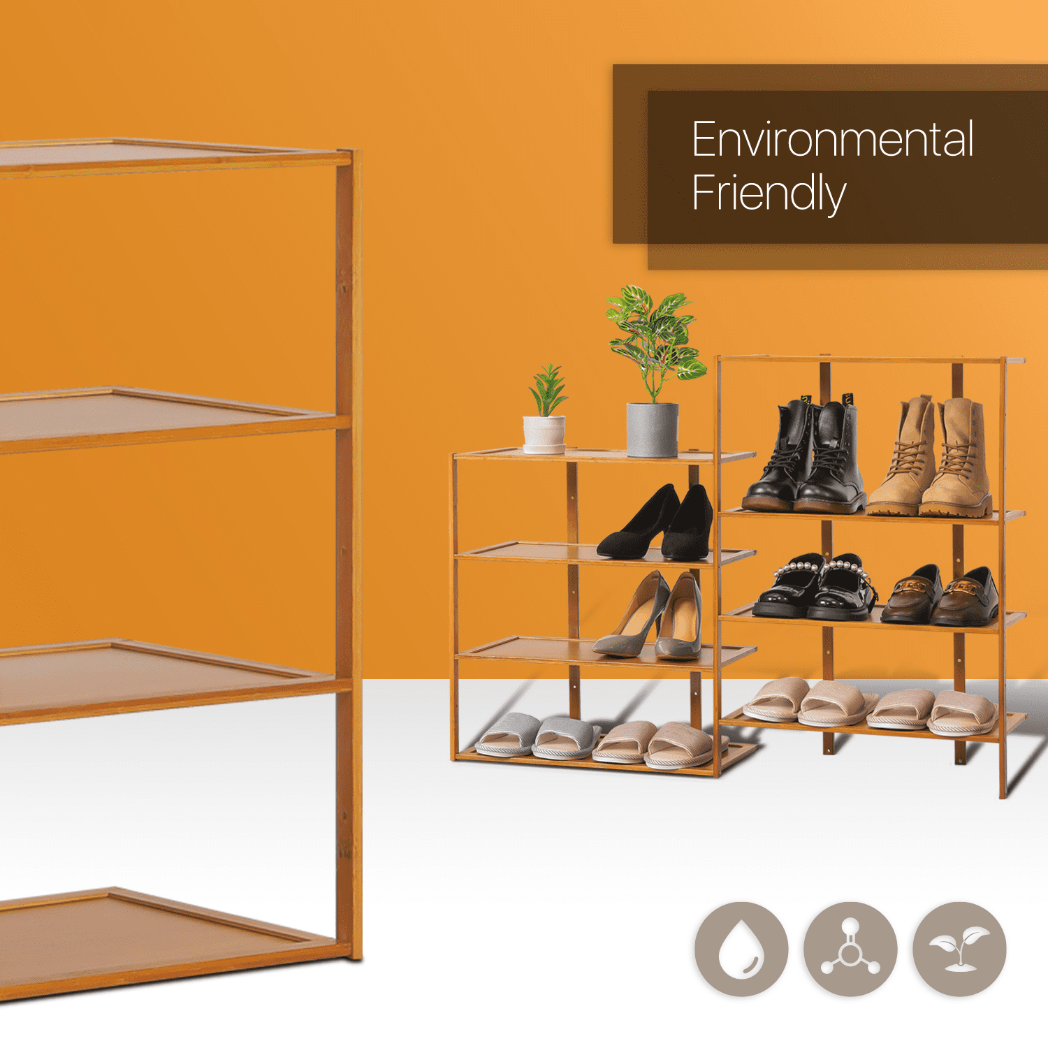 MoNiBloom Bamboo 8 Tiers 24 Pairs Shoes Rack， Storage Shelf Stand， Brown， for Entryway