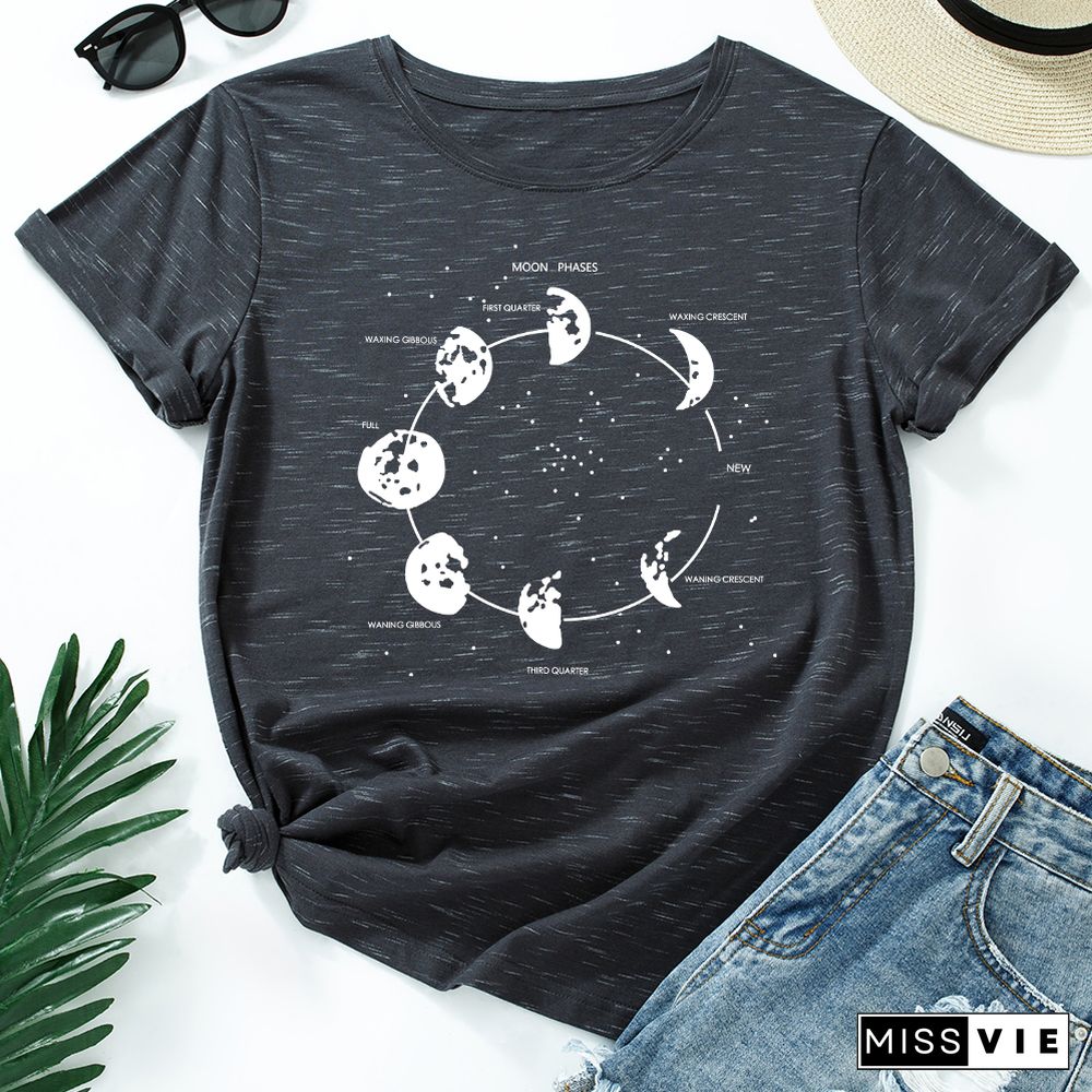 Celestial Moon Phase Cosmos Space T-Shirt Funny ShirtsFor Women Female Graphic Tee Short Sleeve Summer Shirts Tops Shirt Gift