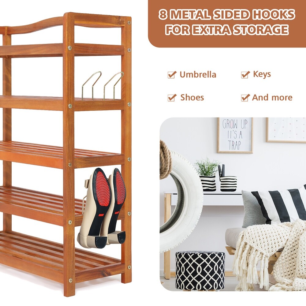 Costway 5 Tier Wood Shoe Rack Freestanding Large Shoe Storage