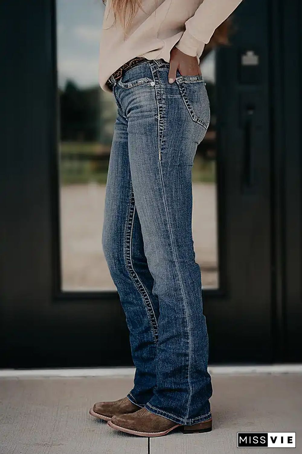 Ripped Low Waist Bootcut Jeans Without Belt