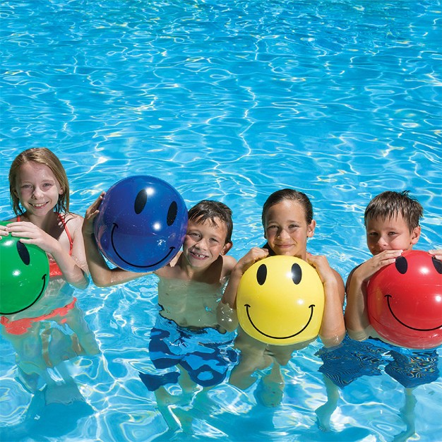 Swim Central 4ct Inflatable Smiley Play Beach Balls 16 Yellow green red blue