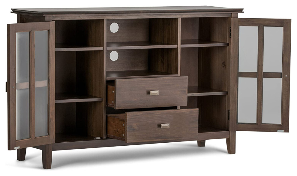 Contemporary TV Stand  Pine Wood Frame With Glass Doors   Transitional   Entertainment Centers And Tv Stands   by Decorn  Houzz