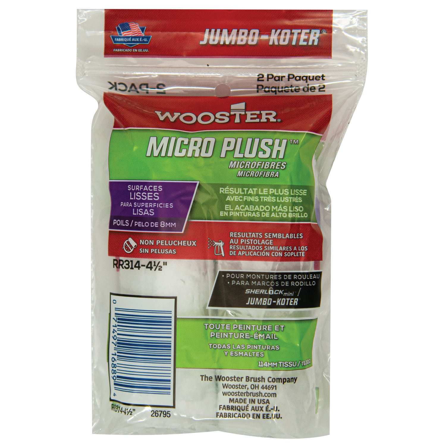 Wooster Micro Plush Woven 4-1/2 in. W X 5/16 in. Paint Roller Cover 2 pk