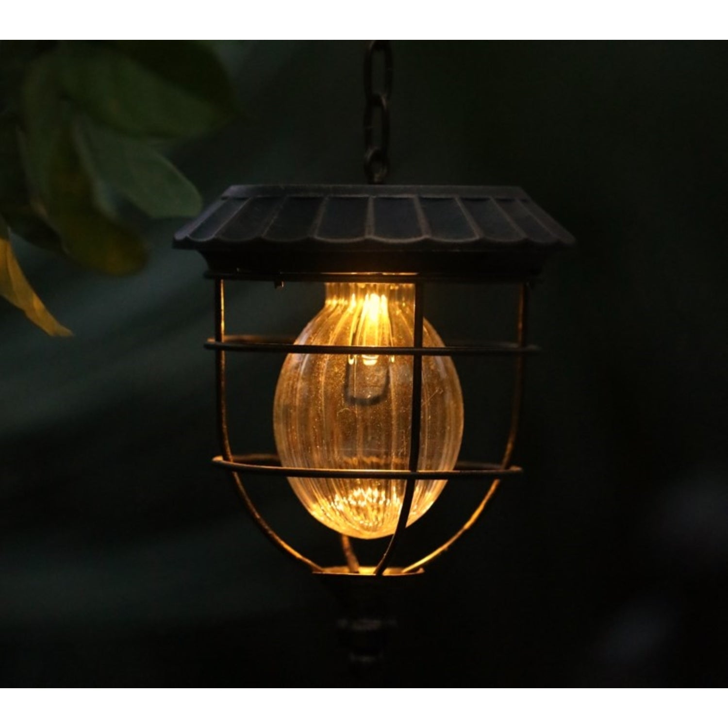 Luxen Home 5.9in. Dia. Solar Hanging Accent Globe Light in Iron Lantern