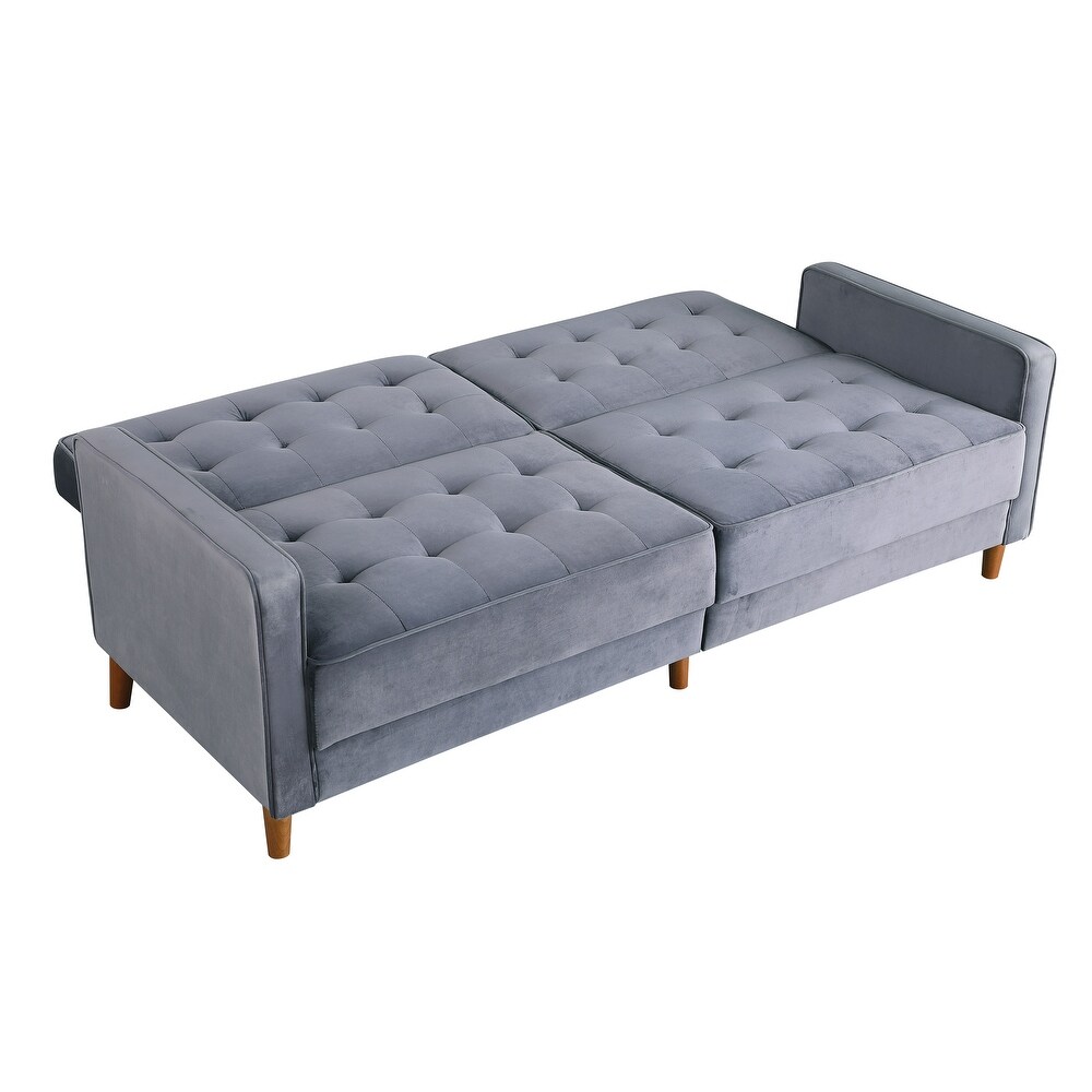 Modern Velvet Upholstered Sofa Bed Adjuastable Reclining Sofa with Split Tufted Back and Wooden Legs