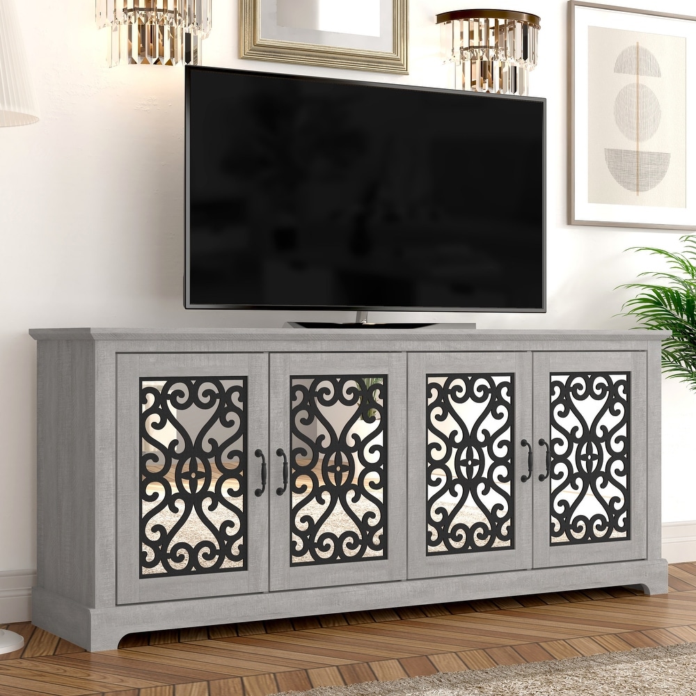 GALANO Calidia 68.2 in. Grey Stone 4 Door Wide TV Stand for TVs up to 75 in.   68.2\