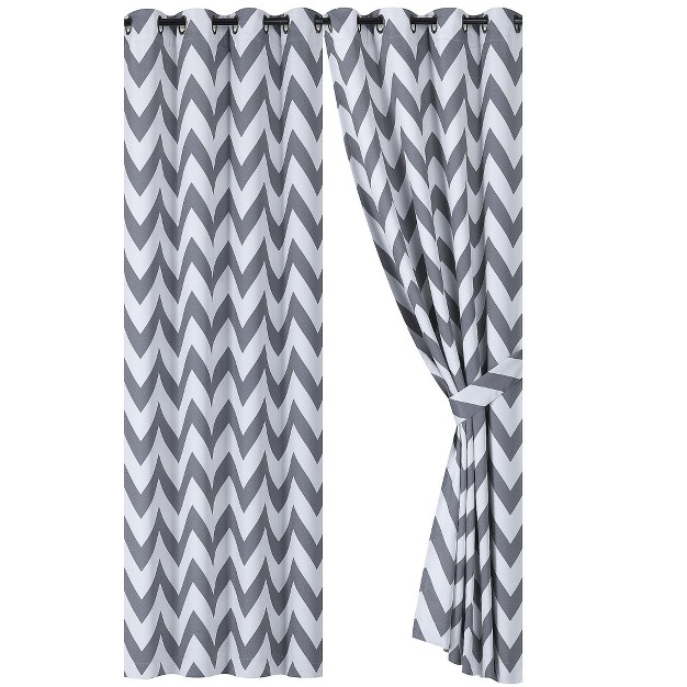 Kate Aurora 2 Pack Room Darkening Juvi Chevron Grommet Top Window Curtains With Tiebacks