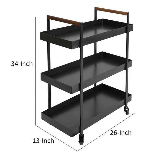 3 Tier Bar Cart with Tray Shelves， Metal Frame， and Raised Edges， Black