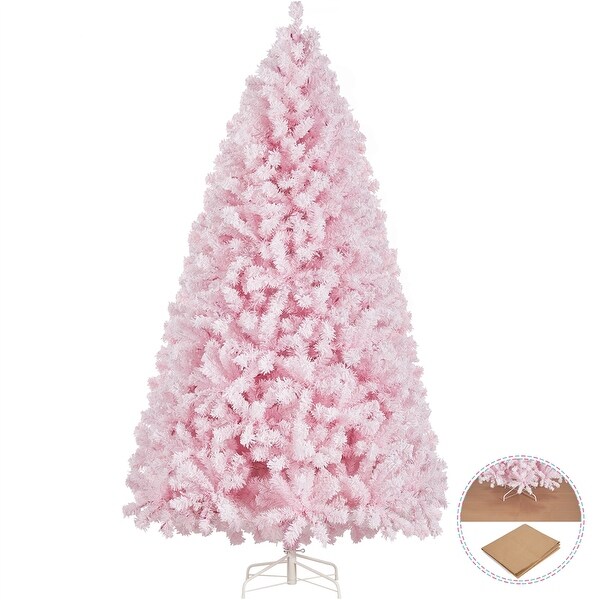 Yaheetech Prelit Flocked Artificial Christmas Tree Snow Frosted Christmas Tree，Pink