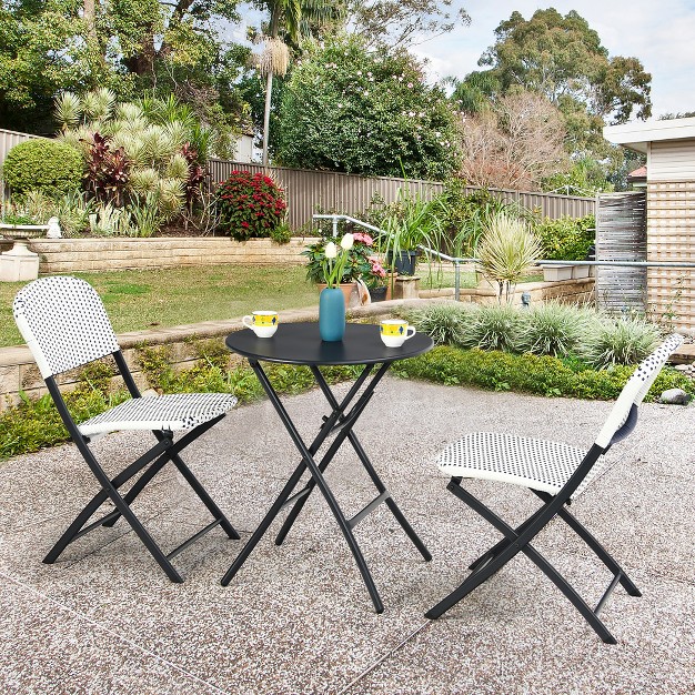 Costway 3pcs Patio Rattan Bistro Set Folding Table Chairs Garden Deck