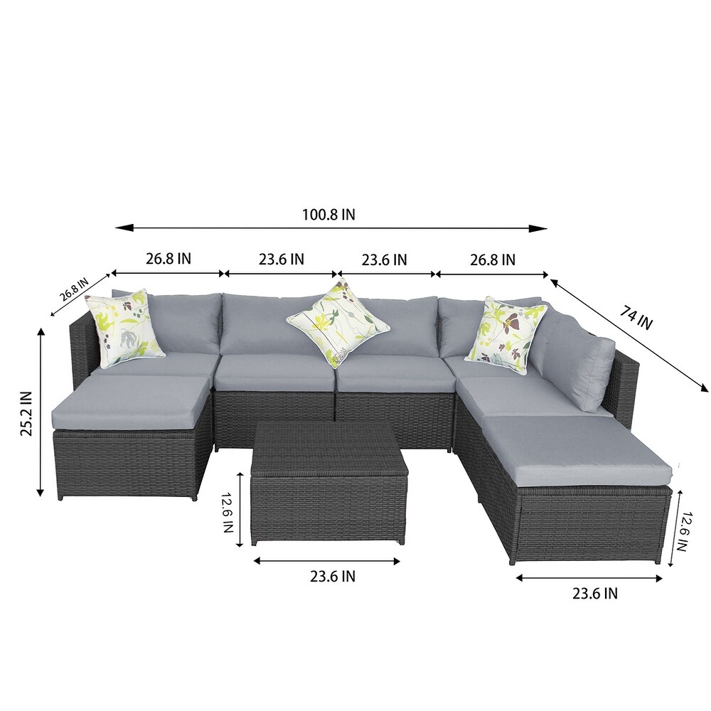 8 Pieces Patio Furniture Outdoor Sectional Wicker Rattan Sofa Set with Removable Cushion  Flip Top Storage Box and Ottoman