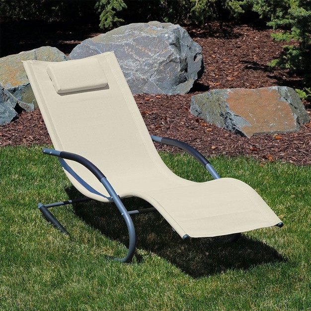 Sunnydaze Outdoor Patio And Lawn Wave Rocking Lounge Chair With Pillow Beige 2pk