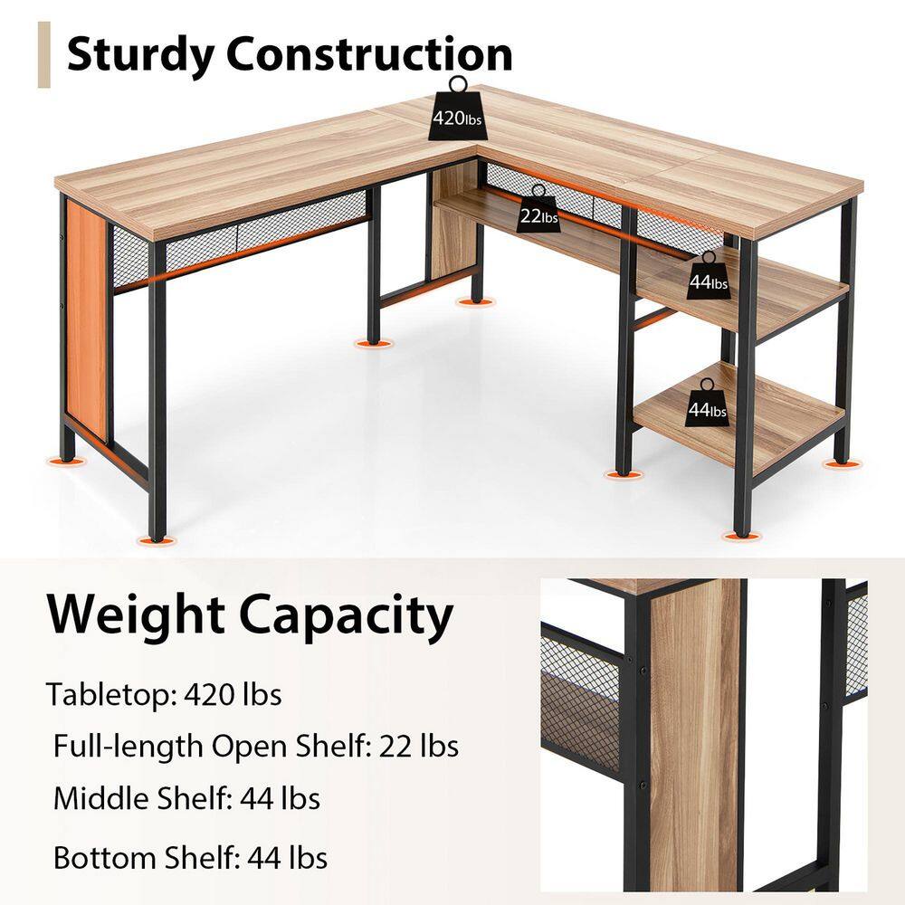 Costway 55 in. L-Shaped Corner Computer Desk Home Office Workstation In Natural CB10365NA