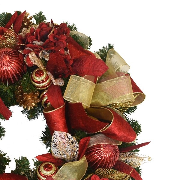 26 Holiday Wreath with Hydrangeas，Oranments and Velvet Bows