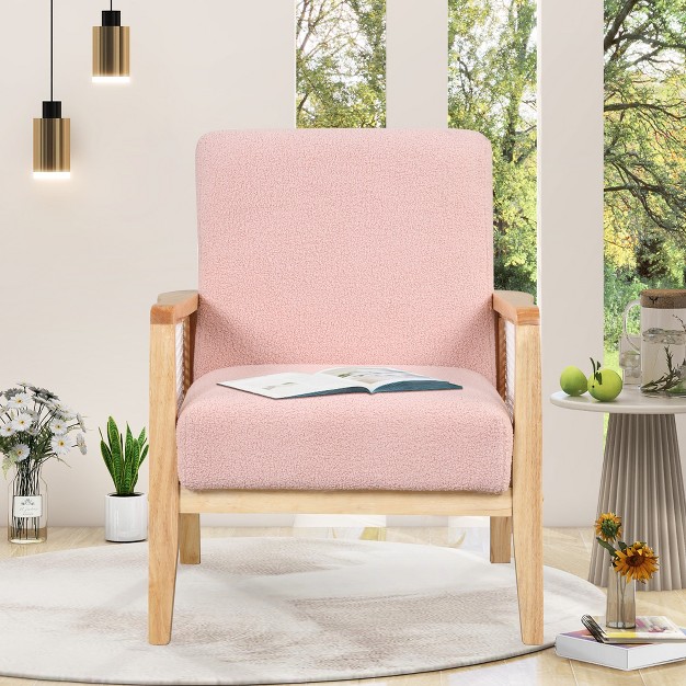 Wide Teddy Thick Seat Cushion With Solid Wood Legs Accent Chair With Rattan Mesh Arm Pads maison Boucle