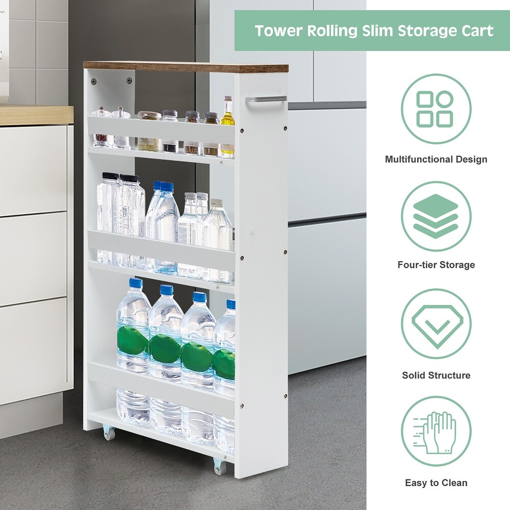 4 Tier Rolling Storage Trolley w/ Convenient Handle   Large Space