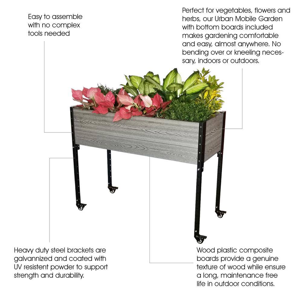 EverBloom 45 in. L x 19 in. W x 36 in. H Urban Composite Mobile Garden in Grey E334519WG