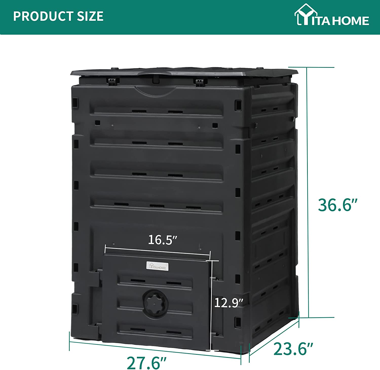 YITAHOME 120 Gallon (450L) Large Outdoor Compost Bin, Composter Box with Snap-on Top Lid and Aeration System, Lightweight Garden Compost Barrel Tumbler, Easy Assembly, BPA Free