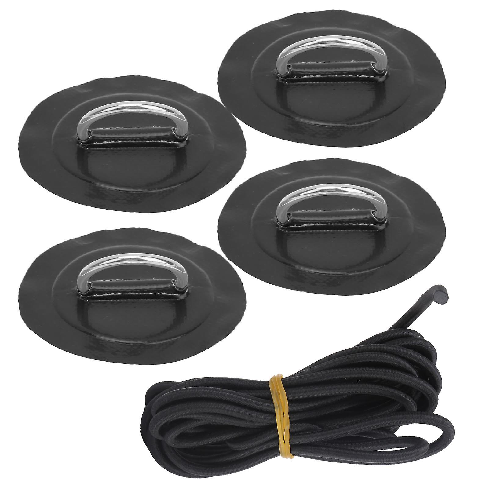 4pcs Inflatable Boat Kayak Dring Pad Patch Marine Fixed Buckle With Elastic Bungee Cordblack Patch