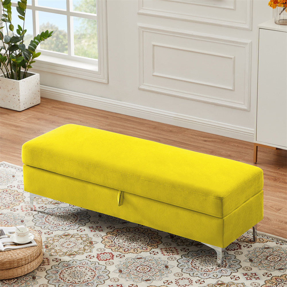 Versatile Bench with Hidden Storage Flip Top Storage Ottoman Bench Chest Thick Padded Seating Bench Stool Organizer for Home Bedroom Hallway Entryway Yellow