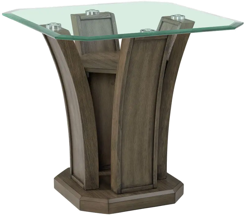 Dapper Gray Pedestal End Table with Glass Top