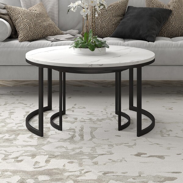 Mitera Round Nested Coffee Table with Faux Marble Top