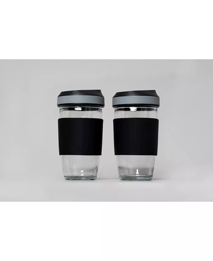 Genicook Set of 2 Borosilicate Coffee Cup with Silicone Wrap 16.2 oz