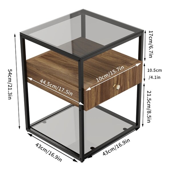 Modern Single-Drawer Glass End Table Bedside Nightstand Storage Table - 17