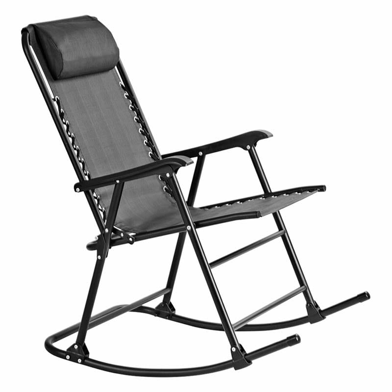 Patio Folding Zero Gravity Rocking Chair Outdoor Beach Camping Chair with Pillow & Armrests