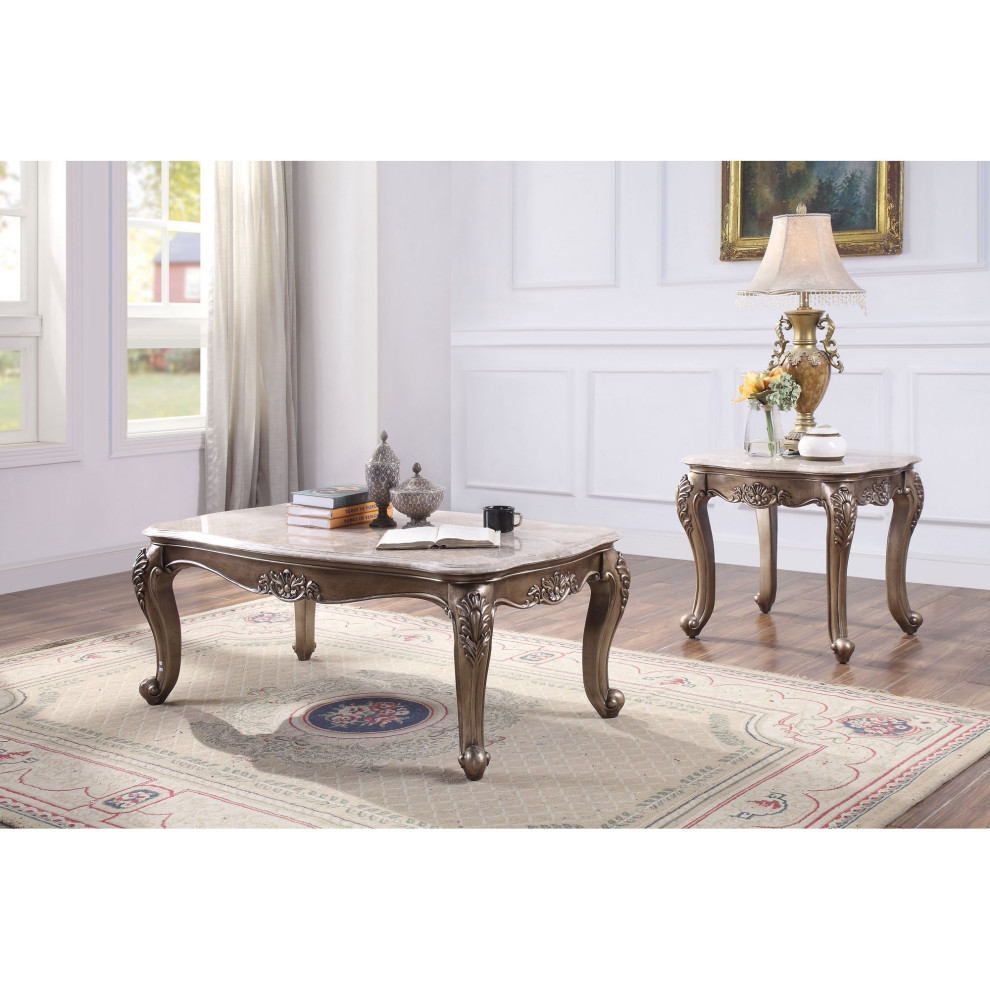 Vintage Coffee Table  Elegant Queen Anne Legs With Large Marble Top  Champagne   Victorian   Coffee Tables   by Declusia  Houzz