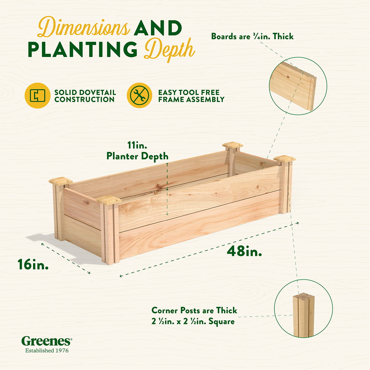 Greenes Fence 16" x 48" x 11" Premium Cedar Raised Garden Bed