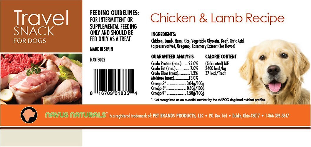 Navus Naturals Travel Snacks Chicken and Lamb Recipe Dog Treats， 5.3-oz bag