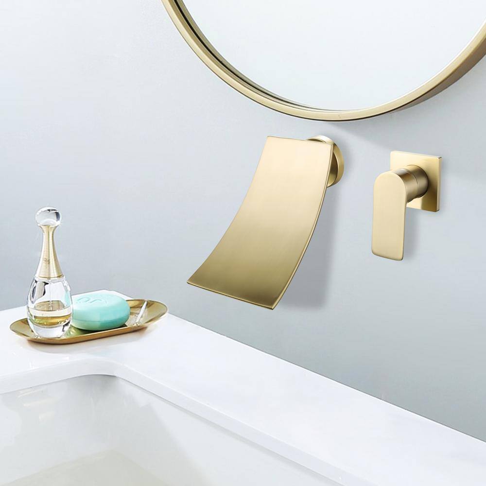 Tomfaucet Waterfall Single-Handle Wall Mounted Bathroom Faucet in Brushed Gold TFB1075BG